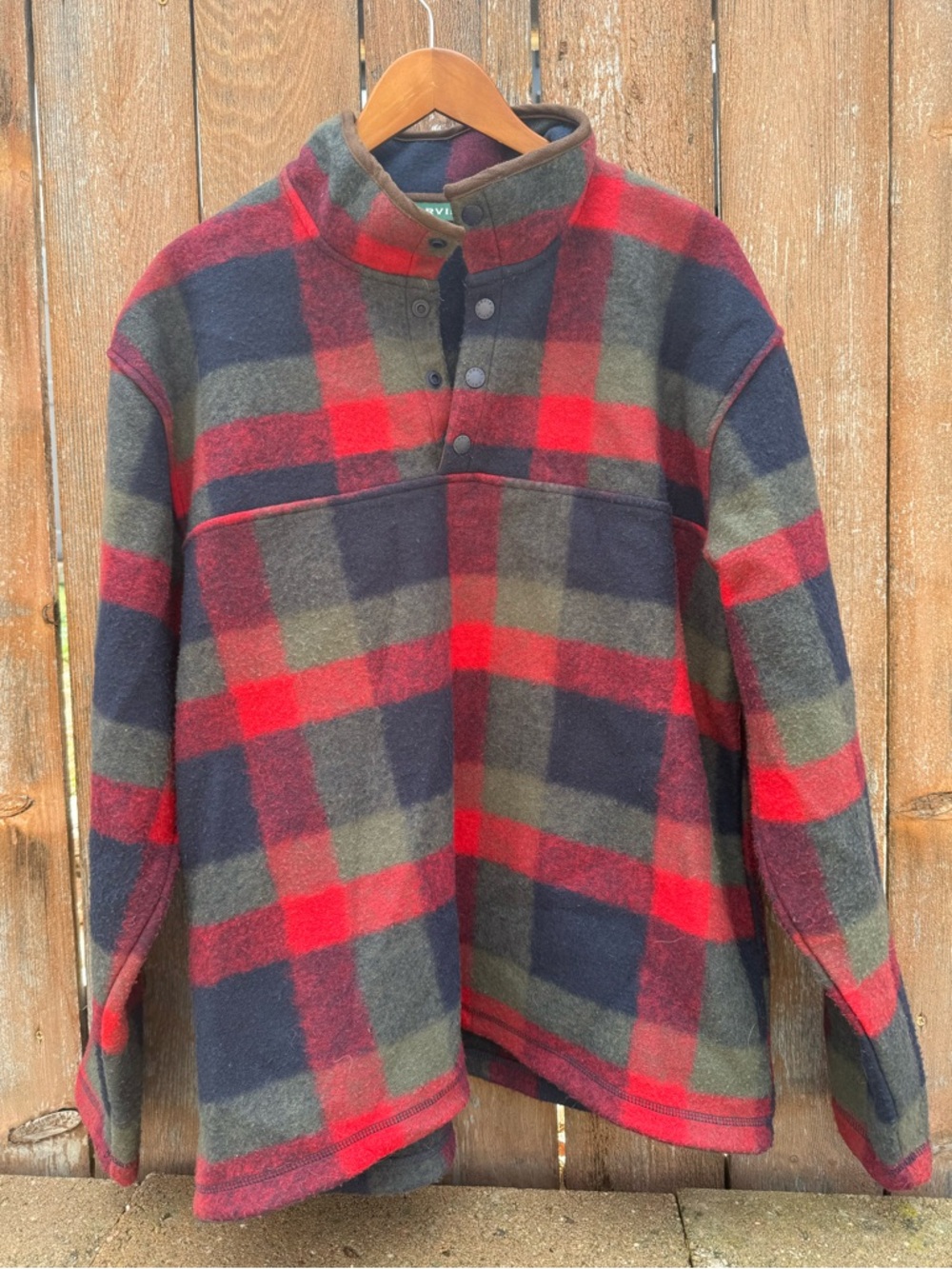 ORVIS Men’s Red Navy Plaid 1/4 Snap Heavy Fleece Pullover Shacket Shirt Large